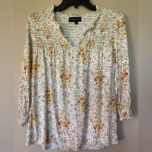 Cynthia Rowley smocked floral blouse